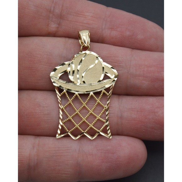 Real 10k Solid Yellow Gold Basket Ball Sports Charm Pendant 3.0 gr 40.9 mm - Picture 2 of 6
